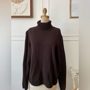 Turtle Neck Ribbed Cuff Brown Women's Sweater